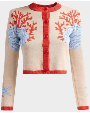 retroféte Aralyn Coral Seashell Knit Cardigan - Blue