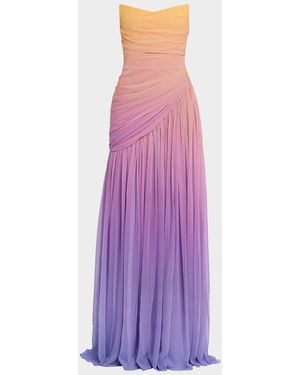 Pamella Roland Strapless Ombre Chiffon Drop-Waist Gown - Purple
