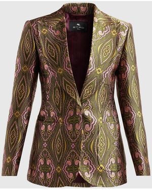 Etro Single-Breasted Jacquard Tailored Jacket - Brown