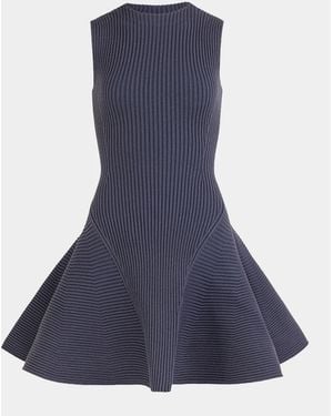Alaïa Sleeveless English Rib Mini Skater Dress - Blue