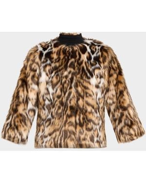 Lyla Grant Fur Free Leopard Faux-Fox Coat - Brown
