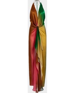 Silvia Tcherassi Dixon Twisted Satin Plunging Halter Maxi Dress - White