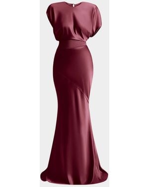 Zhivago Bond Draped Stretch Satin Mermaid Gown - Red