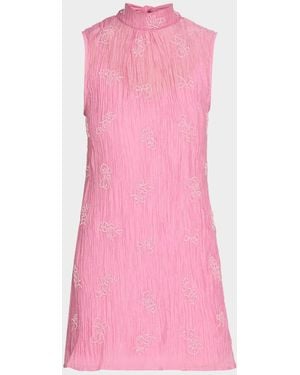 STAUD Albee Embellished Tie-Neck Mini Dress - Pink