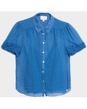 Cinq À Sept Galea Pindot Short-Sleeve Blouse - Blue