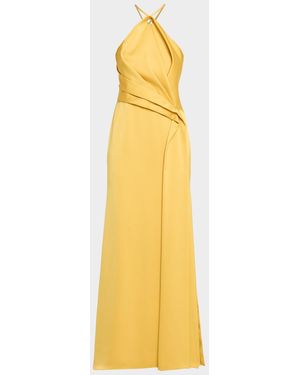 Aidan Mattox Draped Crepe Back Satin Halter Gown - Metallic