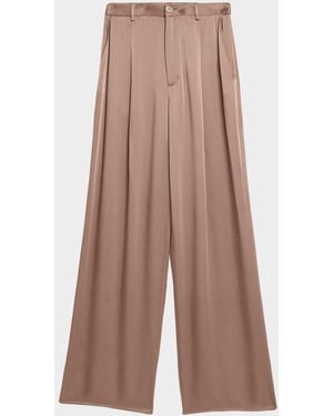 LAPOINTE High-Rise Pleated Satin Wide-Leg Pants - Brown