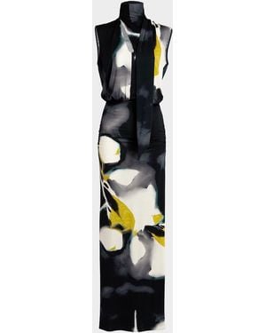 Silvia Tcherassi Cody Scarf-Neck Floral Sleeveless Maxi Dress - White