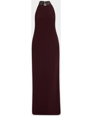 Brunello Cucinelli Monili Collar Halter Column Gown - Purple