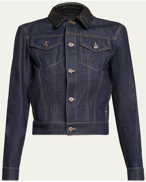 Bottega Veneta Intrecciato Collar Cotton Denim Jacket - Blue