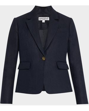Argent Single-Button Basketweave Linen Blazer - Blue