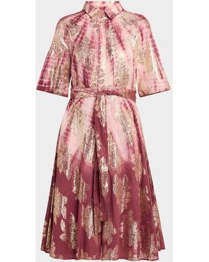 Kobi Halperin Tara Belted Shibori-Print Jacquard Dress - Red