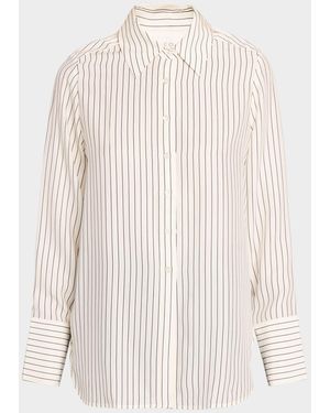 Co. Striped Silk Button-Down Shirt - White