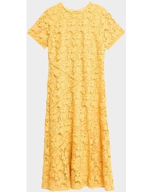 Tahari The Marci Scalloped Floral Lace Midi Dress - Yellow