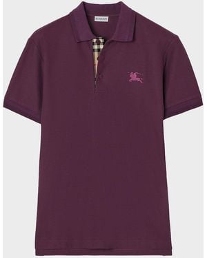 Burberry Apos;S Eddie Check-Placket Cotton Polo Shirt - Purple