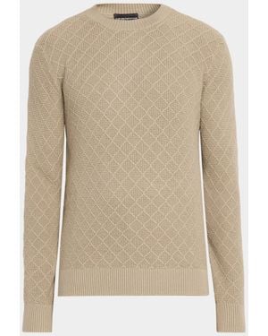 Emporio Armani Apos;S Wool-Cashmere Grid Jacquard Crewneck Sweater - Natural