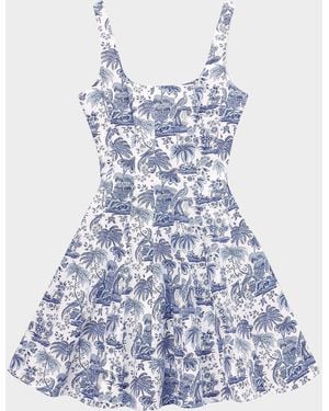 STAUD Wells Dotted Sleeveless Fit & Flare Mini Dress - Blue