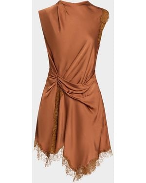 A.L.C. Dion Draped Satin Lace Mini Dress - Brown