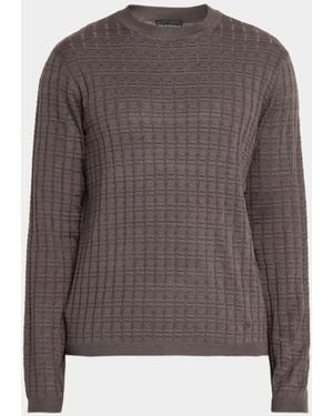 Emporio Armani Apos;S Grid Jacquard Crewneck Sweater - Brown
