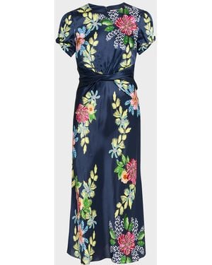 Saloni Gwen Floral Silk-Blend Dress - Blue