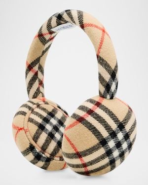 Burberry Wool Cashmere Check Earmuffs - Metallic