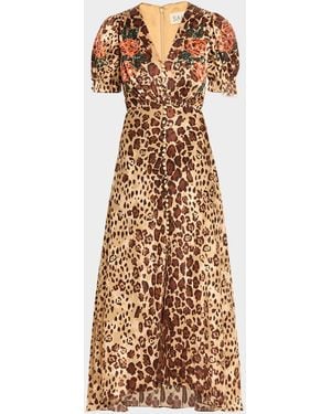Saloni Lea Printed Long Dress - Natural