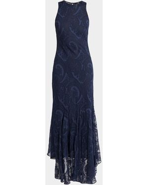 Etro Long Sleeveless Paisley Jacquard Dress - Blue