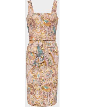 L'Agence Western Paisley Idy Button-Front Tank Dres - Natural