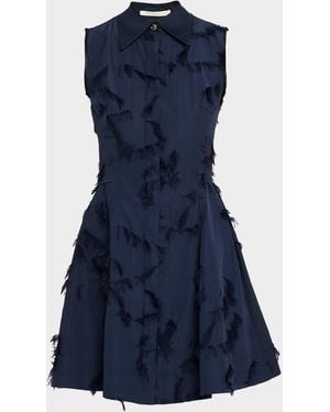 Jason Wu Sleeveless Fringed Cotton Fil Coupe Mini Shirtdress - Blue