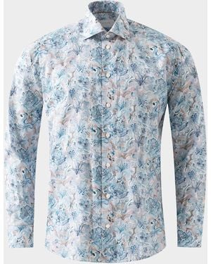 Eton Elevated Contemporary-Fit Cotton Floral Sport Shirt - Blue