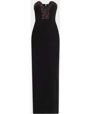 Halston Ila Bead-Trim Plunging Column Gown - Black