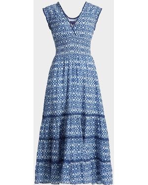 Ro's Garden Hilda Printed Cotton Midi Dress - Blue