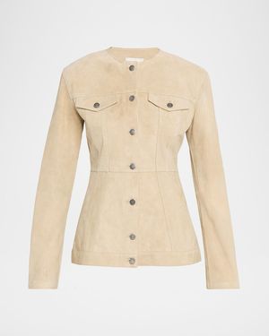 Haikure Temple Paneled Suede Jacket - Natural