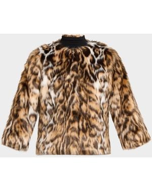 Lyla Grant Fur Free Leopard Faux-Fox Coat - Brown