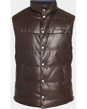 Brunello Cucinelli Apos;S Reversible Leather And Nylon Quilted Vest - Brown