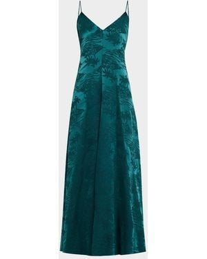 Marie Oliver Levine Sleeveless Jacquard Satin Maxi Dress - Green
