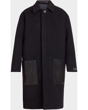 Balmain Apos;S Leather-Trimmed Cotton Coat - Blue