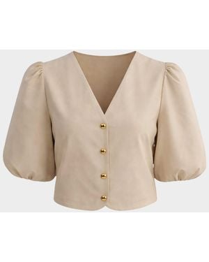Lamarque Franka Leather Puff-Sleeve Jacket - Natural