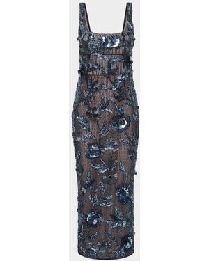 Rachel Gilbert Pierre Strap Beaded Column Midi Dress - Blue