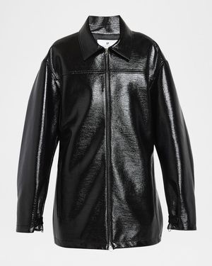 Courreges Zipped Vinyl Jacket - Black