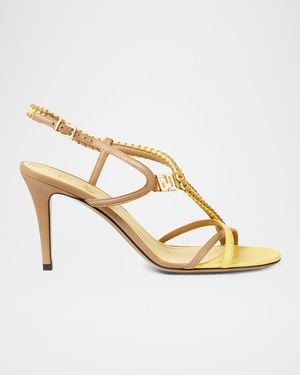 Fendi 85Mm Fold Leather Sandals - Metallic