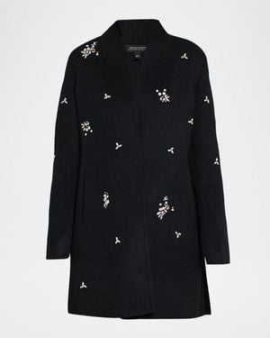 Neiman Marcus Double-Faced Cashmere Embellished Coat - Black