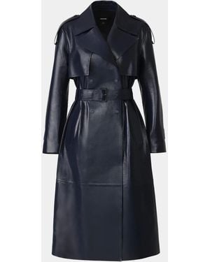 Mackage Carmela Belted Lambskin Leather Trench Coat - Blue