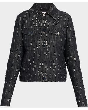 Michael Kors Frayed Cotton Denim Jean Jacket - Black