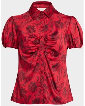 Cinq À Sept Sola Paisley Fan Puff-Sleeve Top - Red
