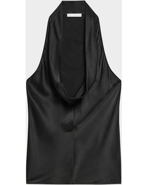 Helmut Lang Silk Bias-Cut Cowl Neck Top - Black