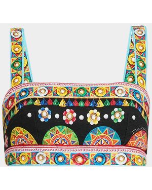Dolce & Gabbana Geometric Stretch-Cotton Crop Top - Multicolor