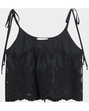 Ramy Brook Elsie Embroidered Shoulder-Tie Top - Black