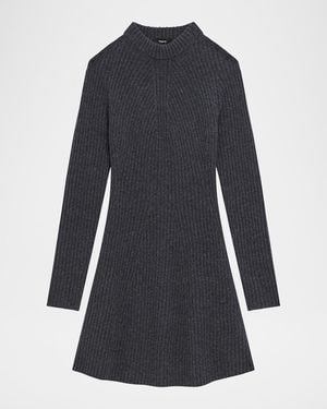 Theory Cashmere-Wool Ribbed Sweater Dress - Blue