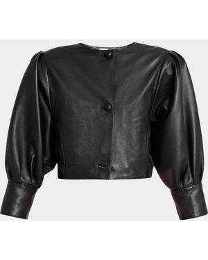 Chloé Leather Puff-Sleeve Crop Jacket - Black